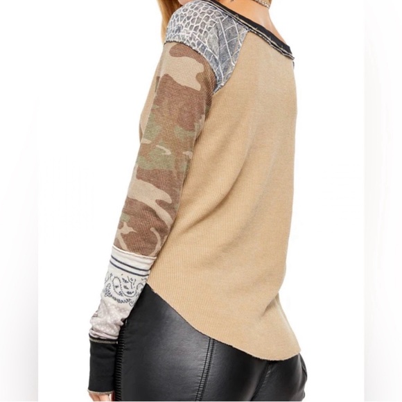 Free People Bright Side Women's Long Sleeve Thermal Top In Willow Combo Small - Picture 2 of 10